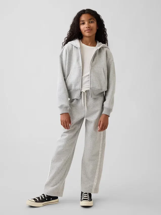 Felpa con cappuccio da bambino Vintagesoft dalla vestibilità comoda con bordi in pizzo e zip
