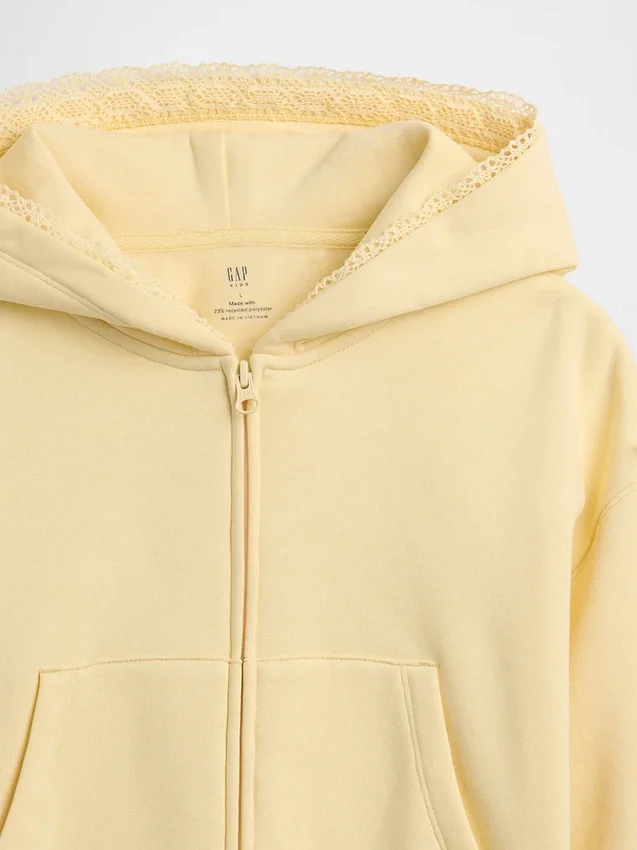 Felpa con cappuccio da bambino Vintagesoft dalla vestibilità comoda con bordi in pizzo e zip