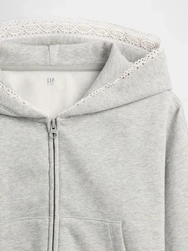 Felpa con cappuccio da bambino Vintagesoft dalla vestibilità comoda con bordi in pizzo e zip