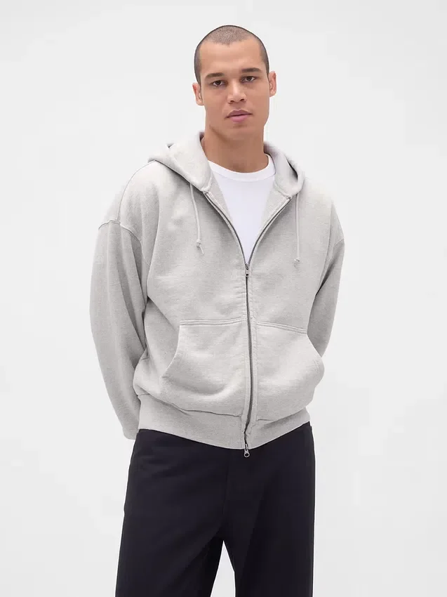 Felpa con cappuccio e zip in felpa francese extra pesante per adulti