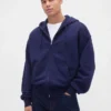 Felpa con cappuccio e zip in felpa francese extra pesante per adulti