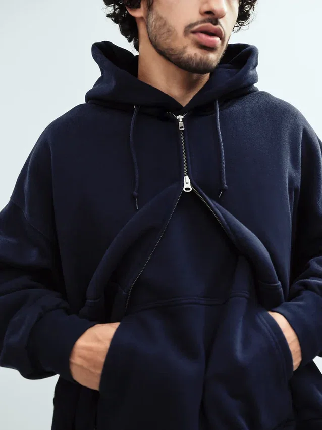 Felpa con cappuccio e zip in felpa francese extra pesante per adulti