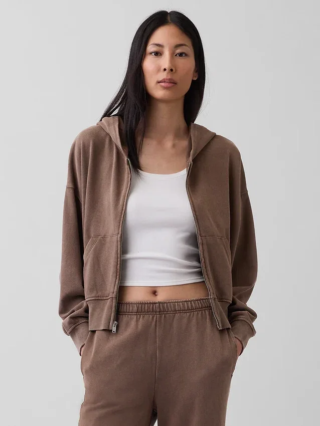 Felpa con cappuccio e zip in felpa Vintagesoft