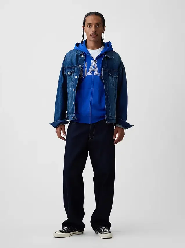 Felpa con cappuccio e zip per adulti Vintagesoft Arch Logo