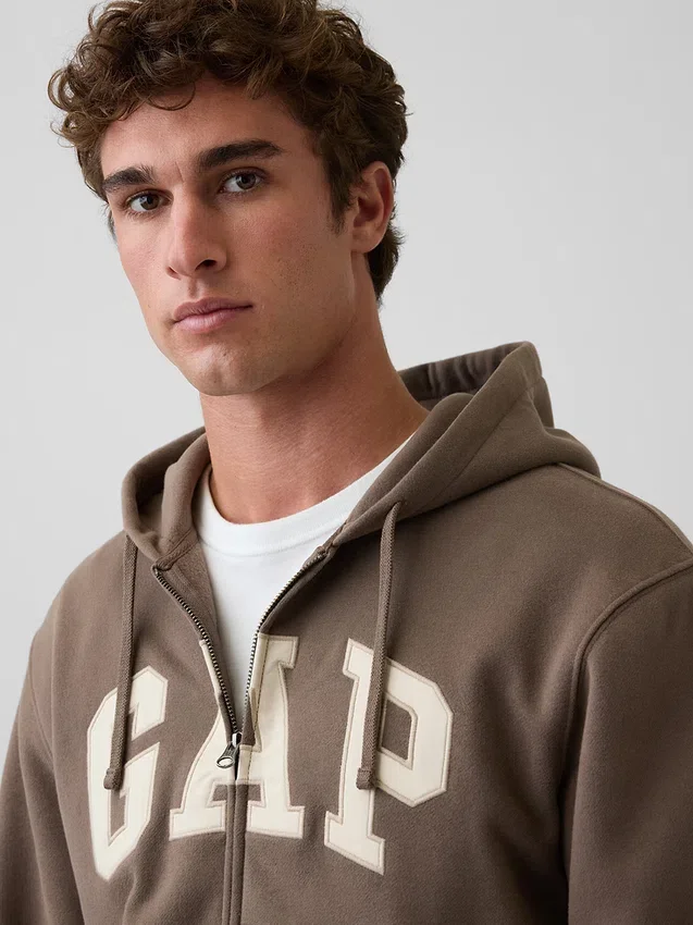 Felpa con cappuccio e zip per adulti Vintagesoft Arch Logo