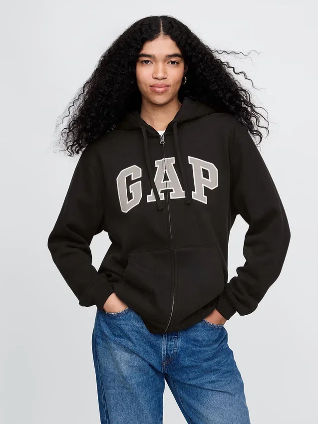 Felpa con cappuccio e zip per adulti Vintagesoft Arch Logo