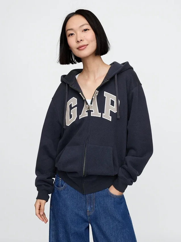 Felpa con cappuccio e zip per adulti Vintagesoft Arch Logo