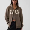 Felpa con cappuccio e zip per adulti Vintagesoft Arch Logo
