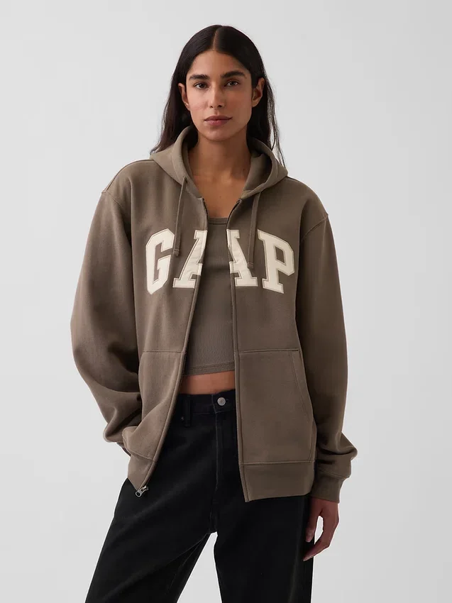 Felpa con cappuccio e zip per adulti Vintagesoft Arch Logo