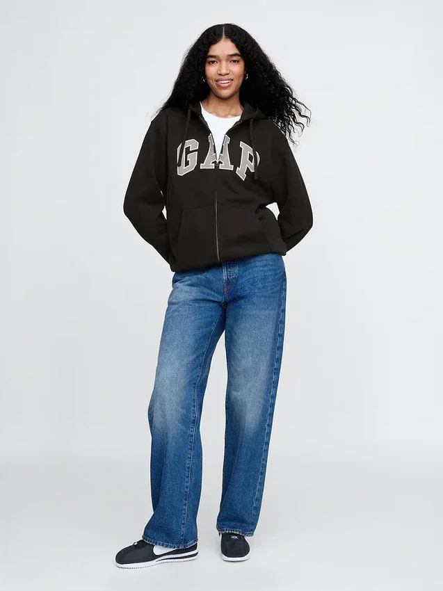 Felpa con cappuccio e zip per adulti Vintagesoft Arch Logo