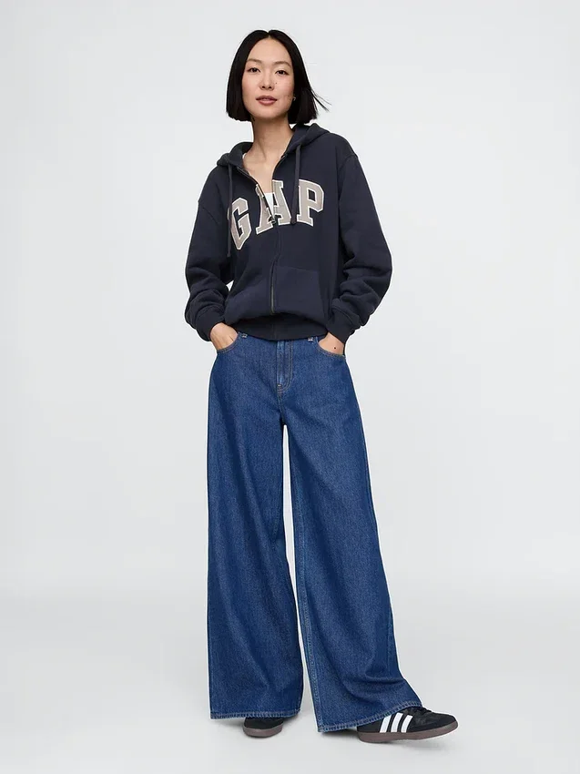 Felpa con cappuccio e zip per adulti Vintagesoft Arch Logo