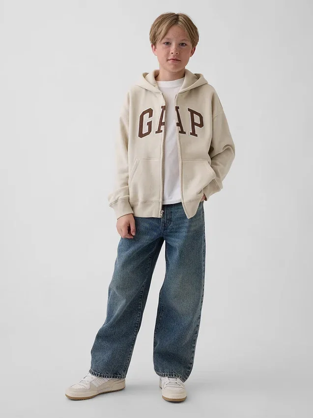 Felpa con cappuccio e zip per bambini Vintagesoft Logo