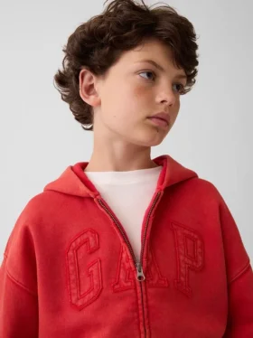 Felpa con cappuccio e zip per bambini Vintagesoft Relaxed Logo