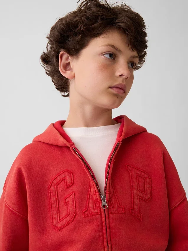 Felpa con cappuccio e zip per bambini Vintagesoft Relaxed Logo