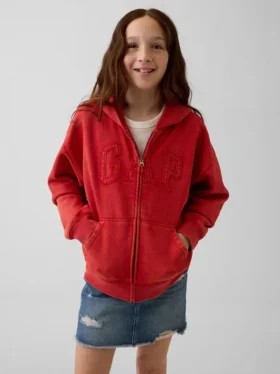 Felpa con cappuccio e zip per bambini Vintagesoft Relaxed Logo