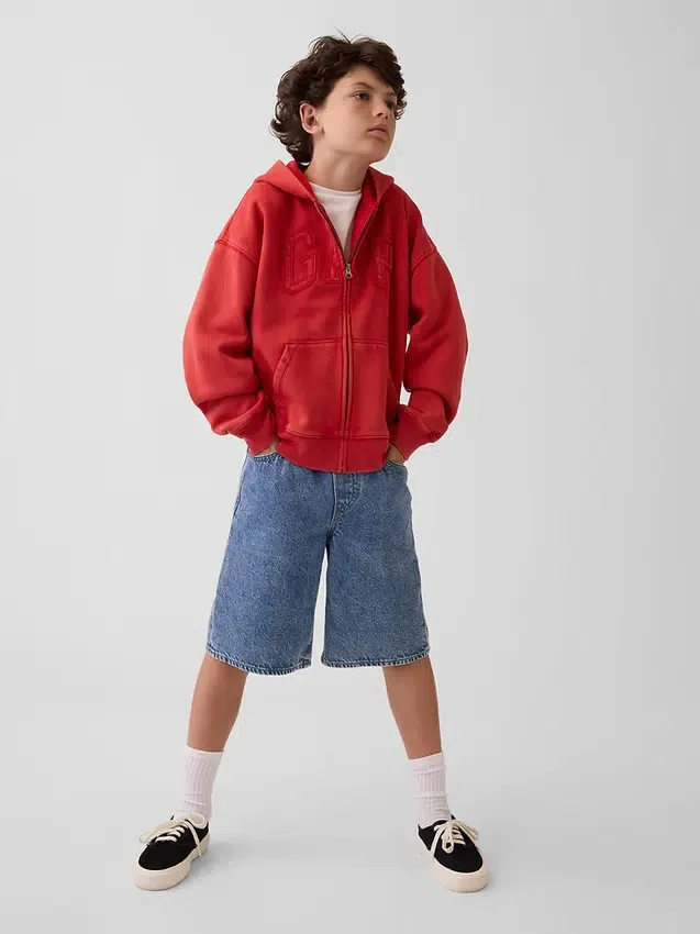 Felpa con cappuccio e zip per bambini Vintagesoft Relaxed Logo