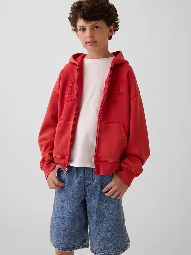 Felpa con cappuccio e zip per bambini Vintagesoft Relaxed Logo