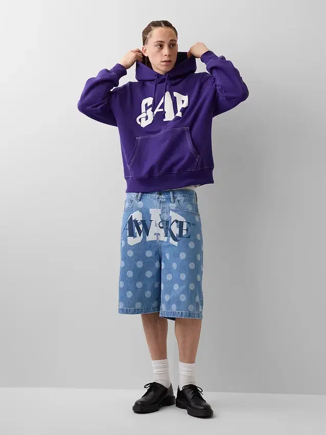 Felpa con cappuccio GAP × Awake Ny in tessuto pesante oversize con logo