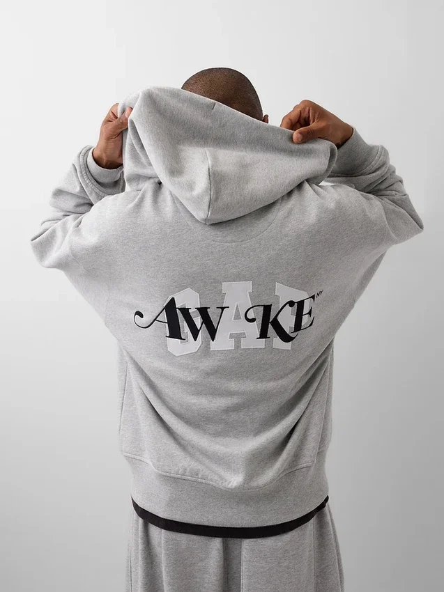 Felpa con cappuccio GAP × Awake Ny in tessuto pesante oversize con logo e cerniera