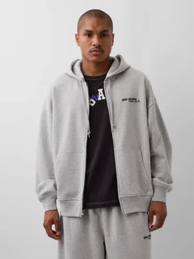Felpa con cappuccio GAP × Awake Ny in tessuto pesante oversize con logo e cerniera