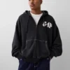Felpa con cappuccio GAP × Awake Ny in tessuto pesante oversize con logo e cerniera