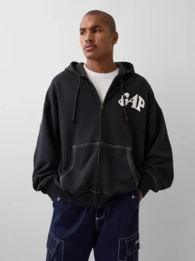 Felpa con cappuccio GAP × Awake Ny in tessuto pesante oversize con logo e cerniera