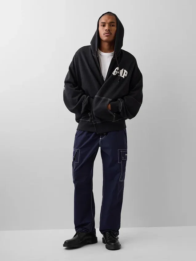 Felpa con cappuccio GAP × Awake Ny in tessuto pesante oversize con logo e cerniera