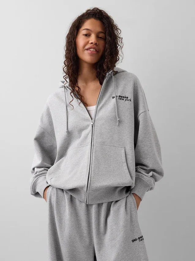 Felpa con cappuccio GAP × Awake Ny in tessuto pesante oversize con logo e cerniera
