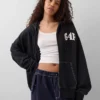 Felpa con cappuccio GAP × Awake Ny in tessuto pesante oversize con logo e cerniera