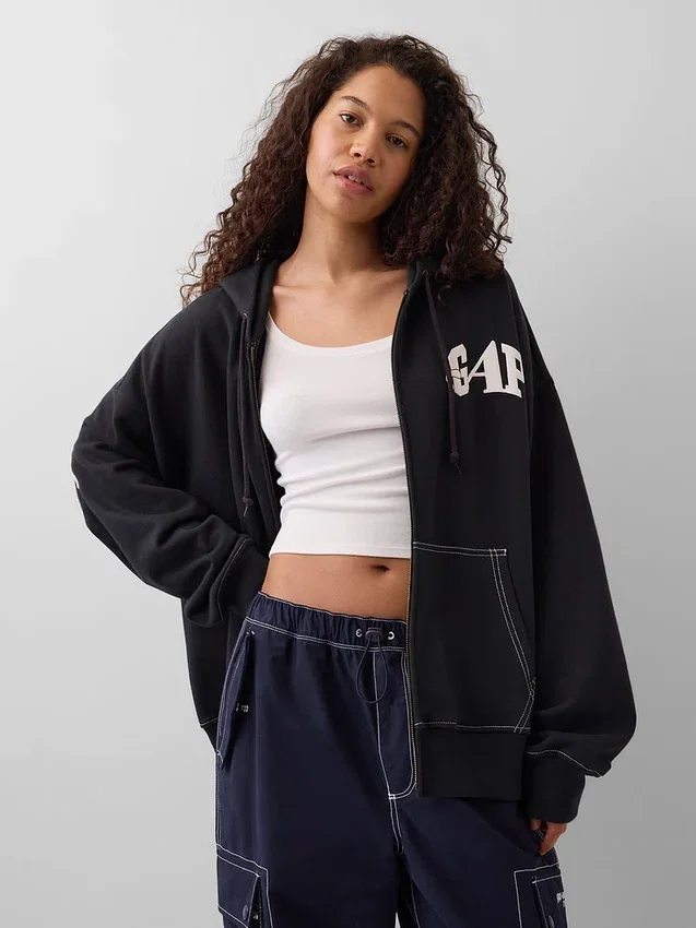 Felpa con cappuccio GAP × Awake Ny in tessuto pesante oversize con logo e cerniera