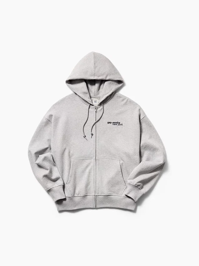 Felpa con cappuccio GAP × Awake Ny in tessuto pesante oversize con logo e cerniera