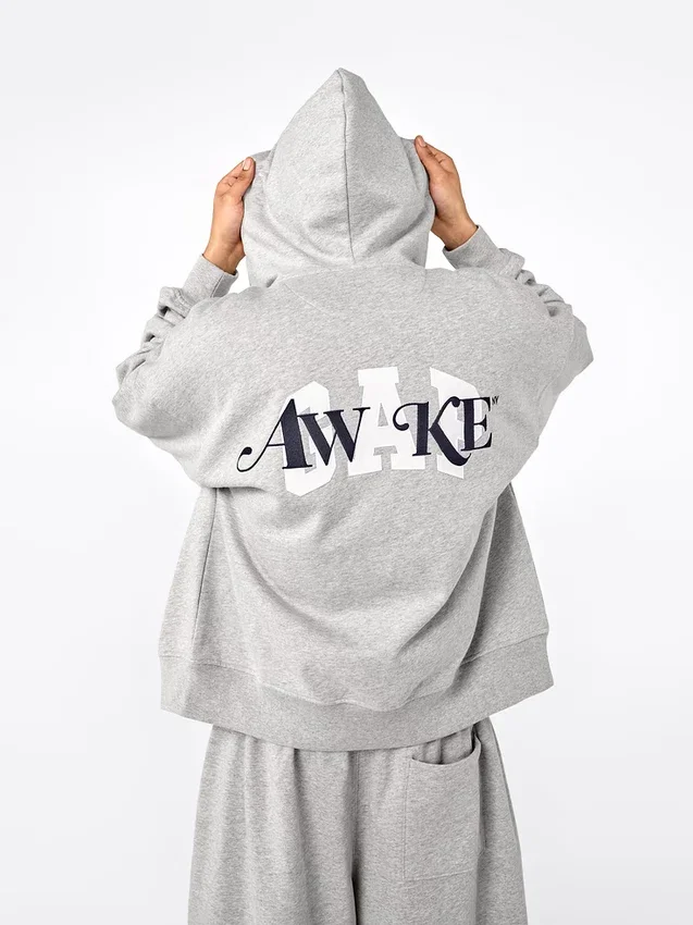 Felpa con cappuccio GAP × Awake Ny in tessuto pesante oversize con logo e cerniera