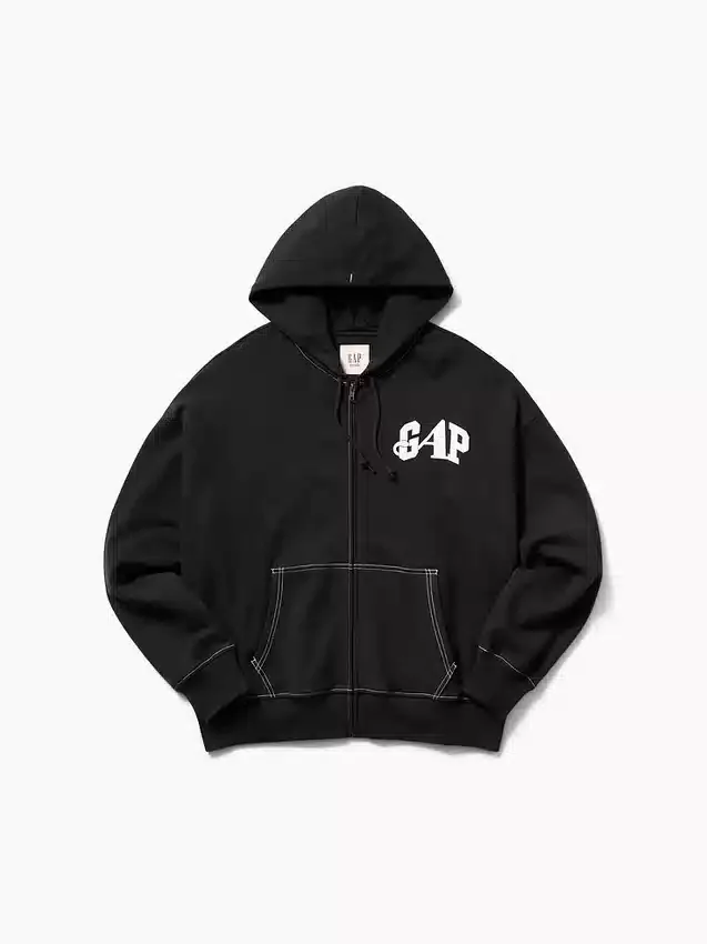 Felpa con cappuccio GAP × Awake Ny in tessuto pesante oversize con logo e cerniera