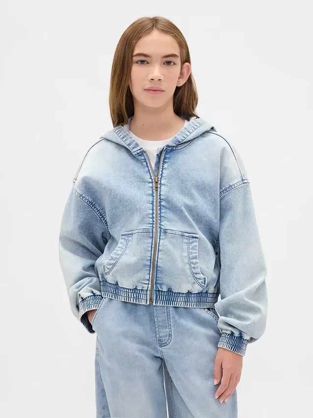 Felpa con cappuccio in denim a maglia per bambini