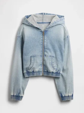 Felpa con cappuccio in denim a maglia per bambini