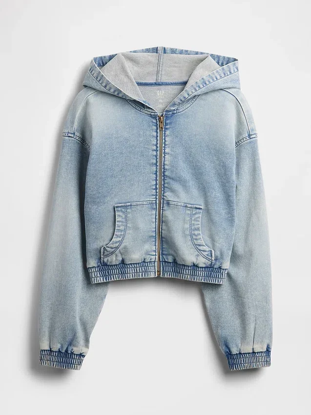 Felpa con cappuccio in denim a maglia per bambini