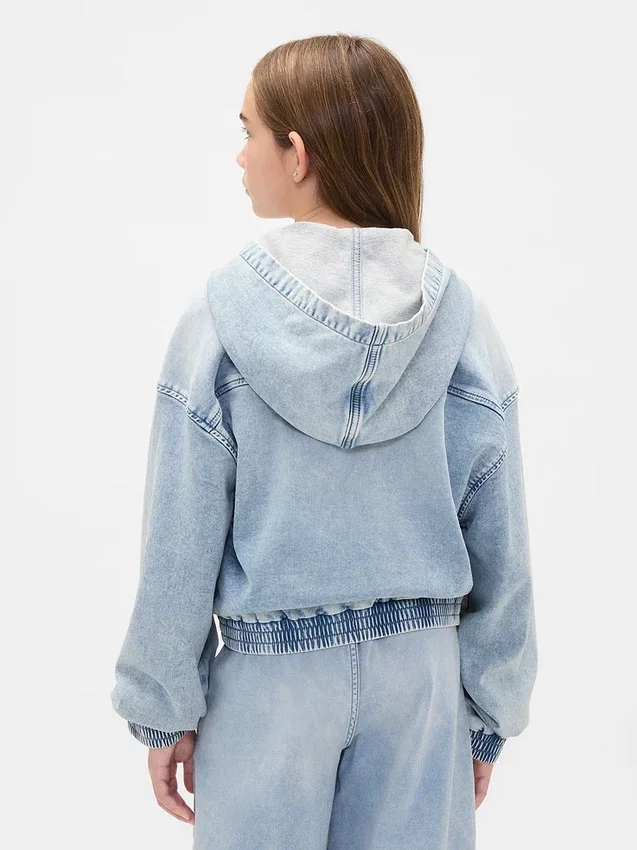 Felpa con cappuccio in denim a maglia per bambini