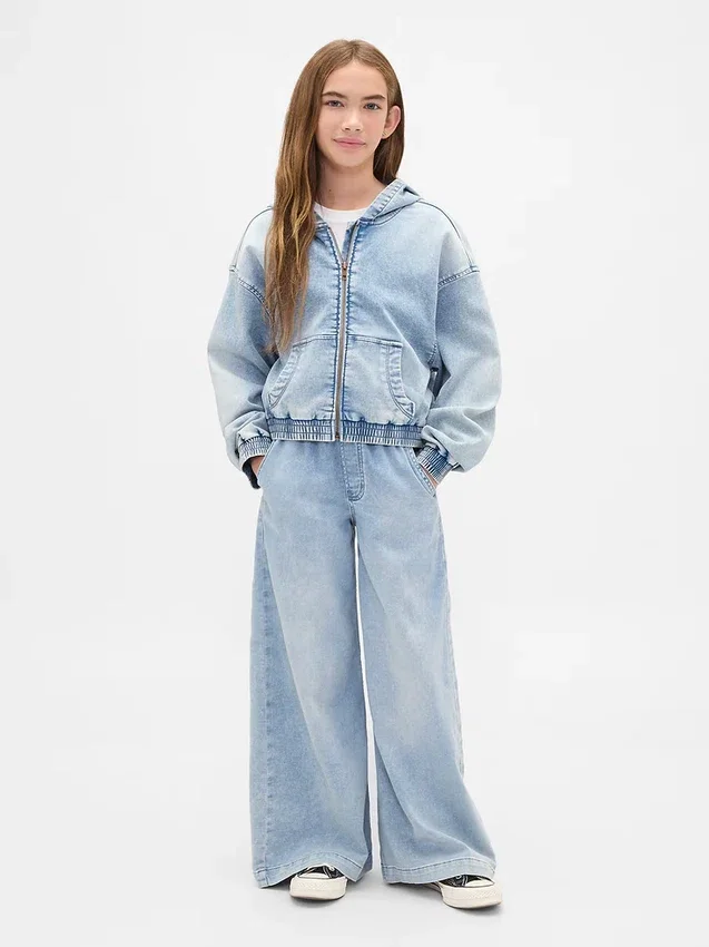 Felpa con cappuccio in denim a maglia per bambini