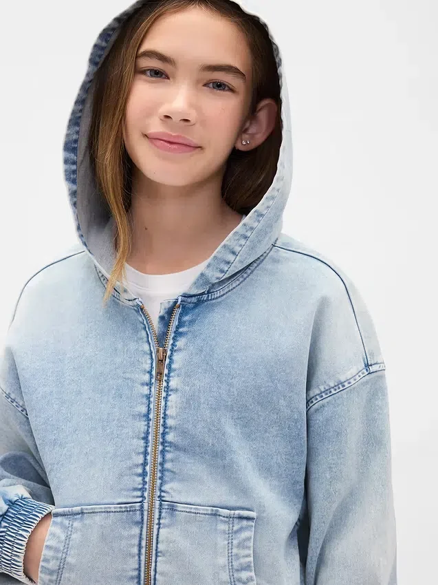 Felpa con cappuccio in denim a maglia per bambini