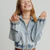 Felpa con cappuccio in denim a maglia per bambini