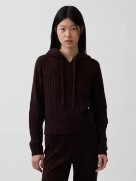 Felpa con cappuccio in maglia a trecce dal taglio ampio CashSoft