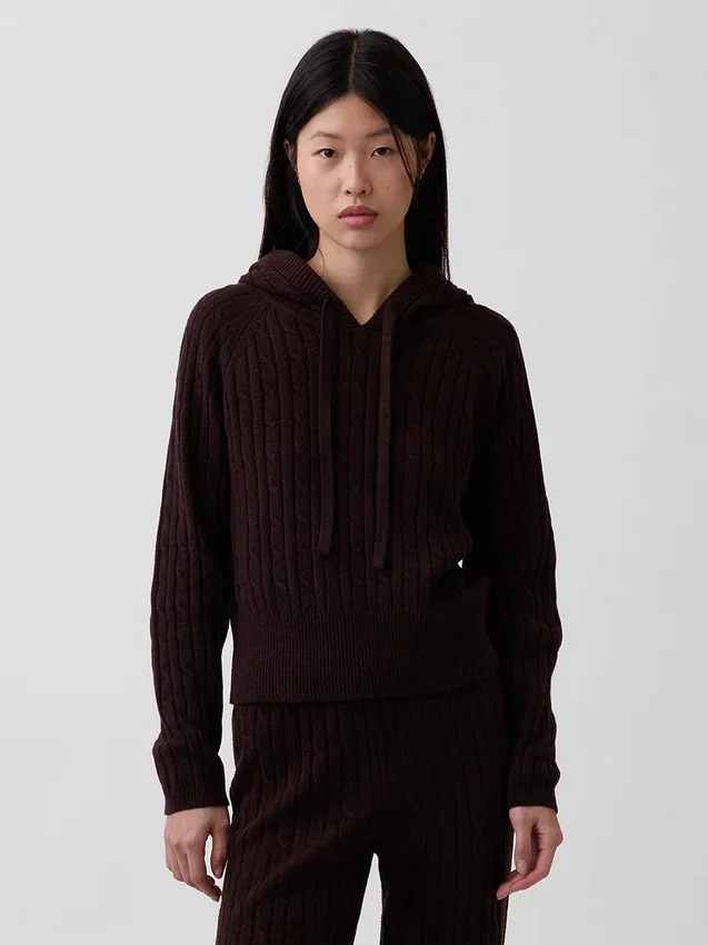 Felpa con cappuccio in maglia a trecce dal taglio ampio CashSoft