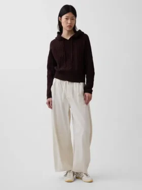 Felpa con cappuccio in maglia a trecce dal taglio ampio CashSoft