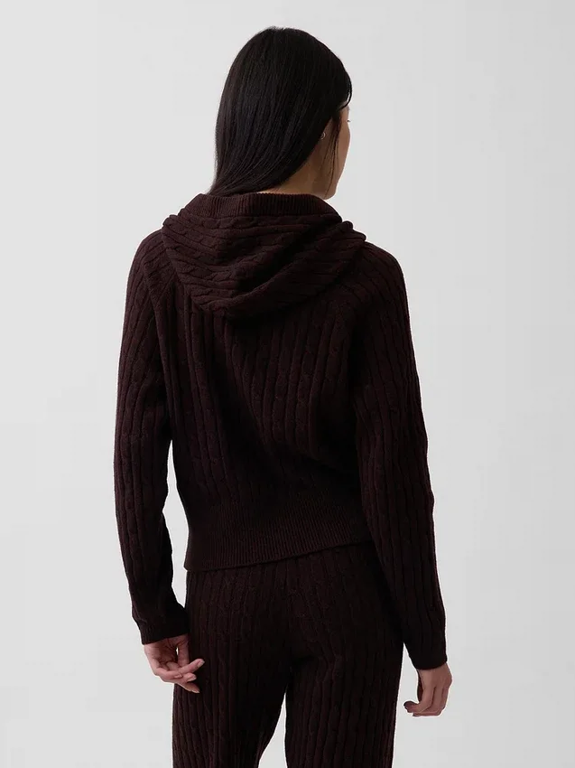 Felpa con cappuccio in maglia a trecce dal taglio ampio CashSoft