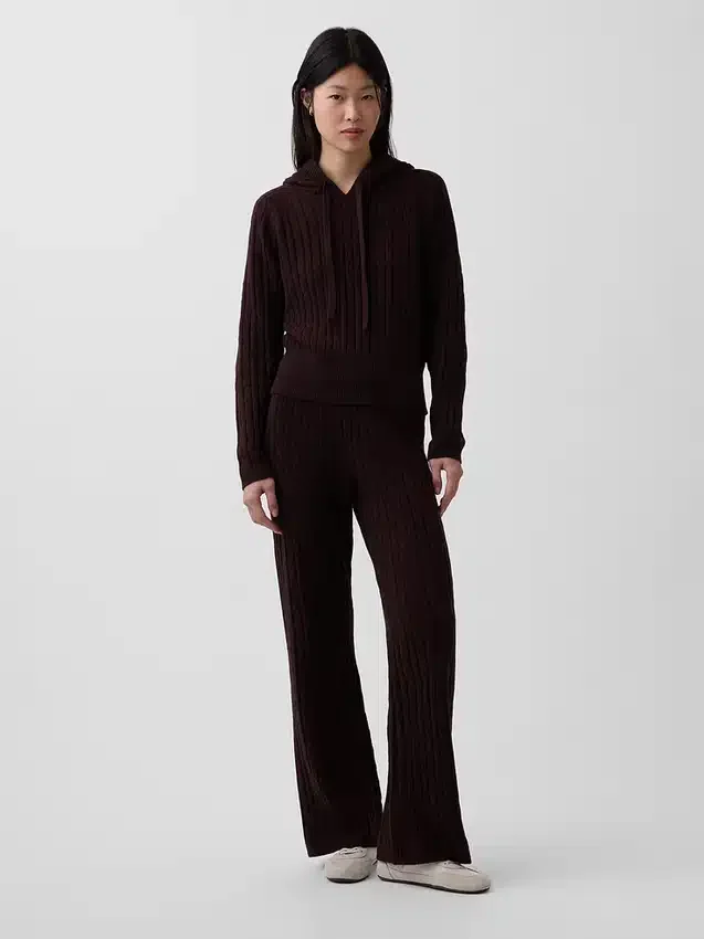 Felpa con cappuccio in maglia a trecce dal taglio ampio CashSoft