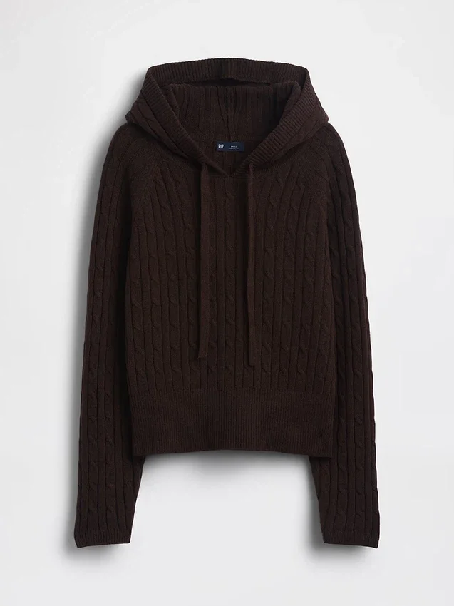 Felpa con cappuccio in maglia a trecce dal taglio ampio CashSoft