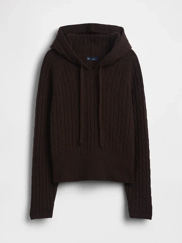 Felpa con cappuccio in maglia a trecce dal taglio ampio CashSoft