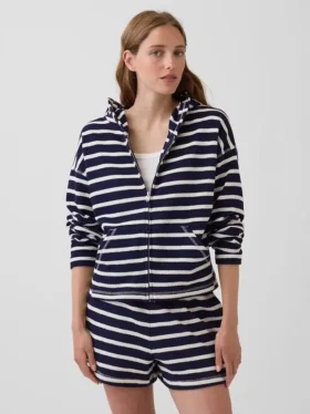 Felpa con cappuccio oversize a righe in spugna