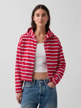 Felpa con cappuccio oversize a righe in spugna