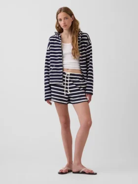 Felpa con cappuccio oversize a righe in spugna